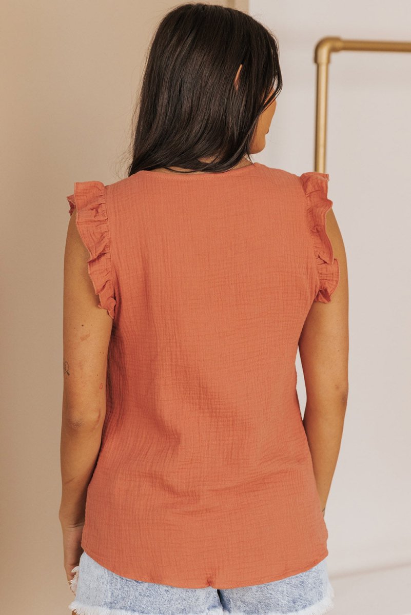 Ruffle Shoulder V-Neck Top - TapLike