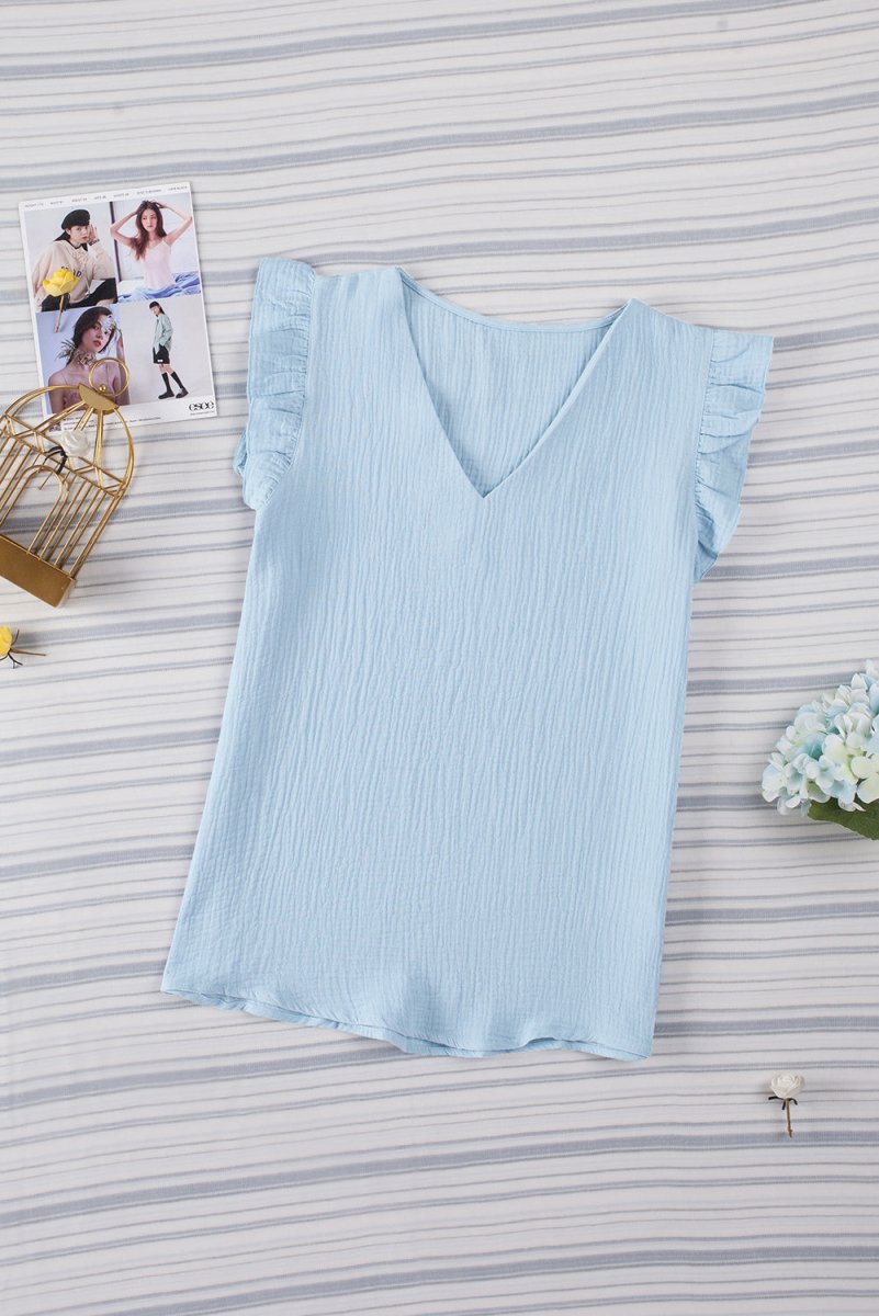 Ruffle Shoulder V-Neck Top - Taplike