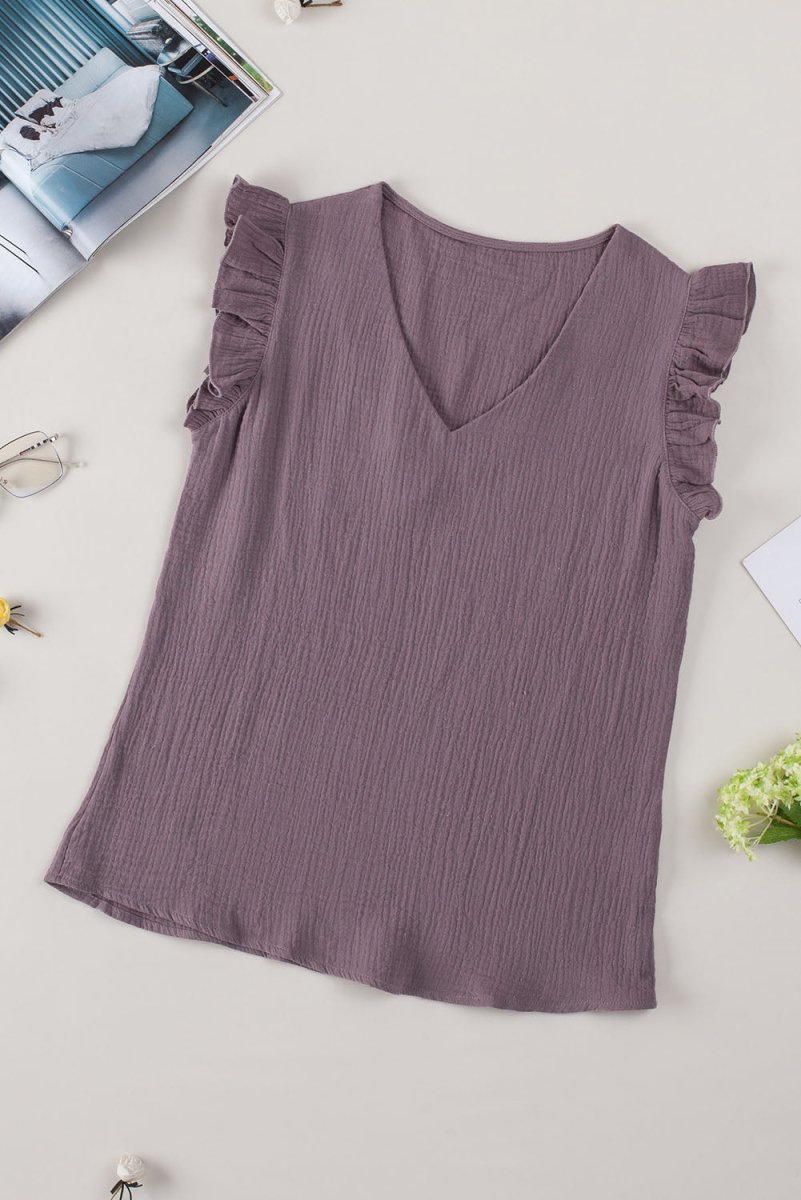 Ruffle Shoulder V-Neck Top - Taplike
