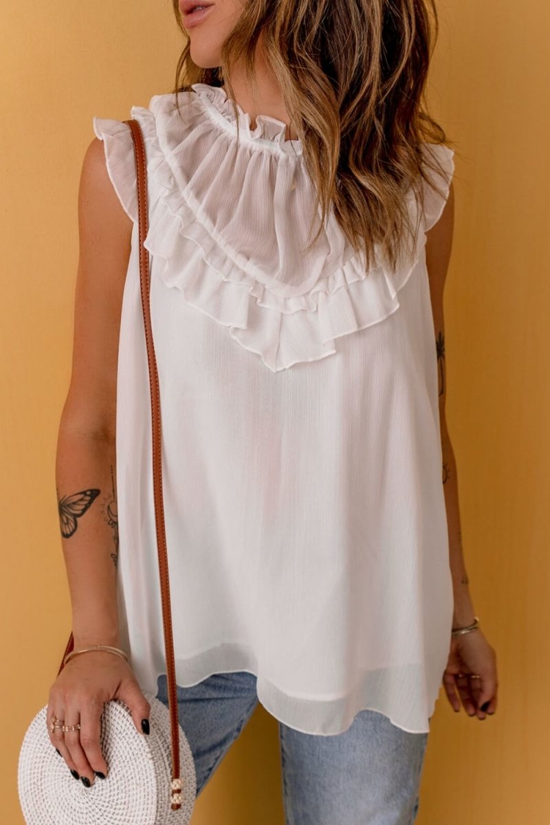 Ruffled Tulle Sleeveless Top 10010124711 - TapLike