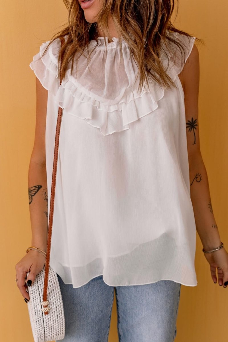 Ruffled Tulle Sleeveless Top 10010124711 - TapLike