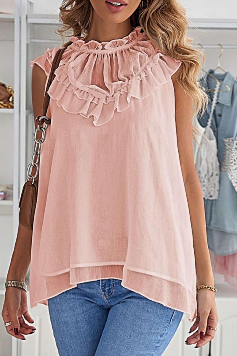 Ruffled Tulle Sleeveless Top 10010124711 - TapLike