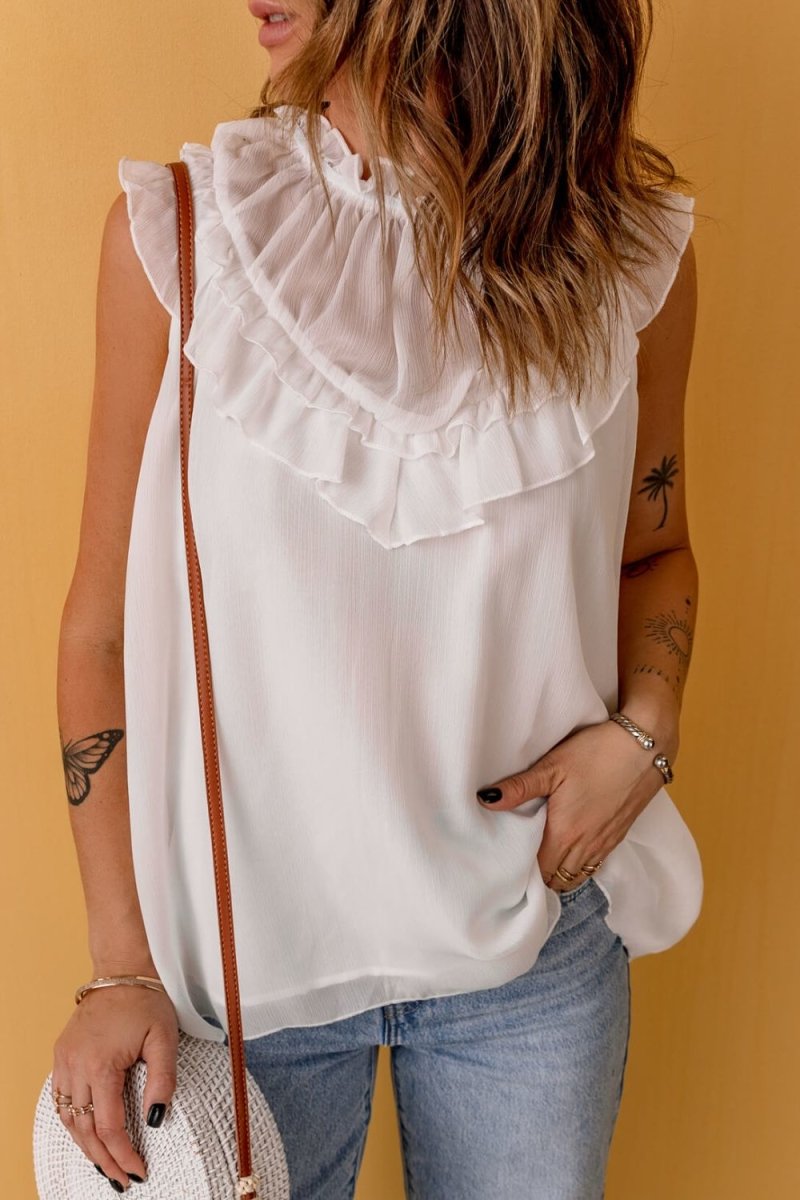Ruffled Tulle Sleeveless Top 10010124711 - TapLike