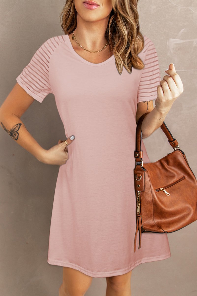 Sheer Striped Raglan Sleeve T-Shirt Dress - TapLike