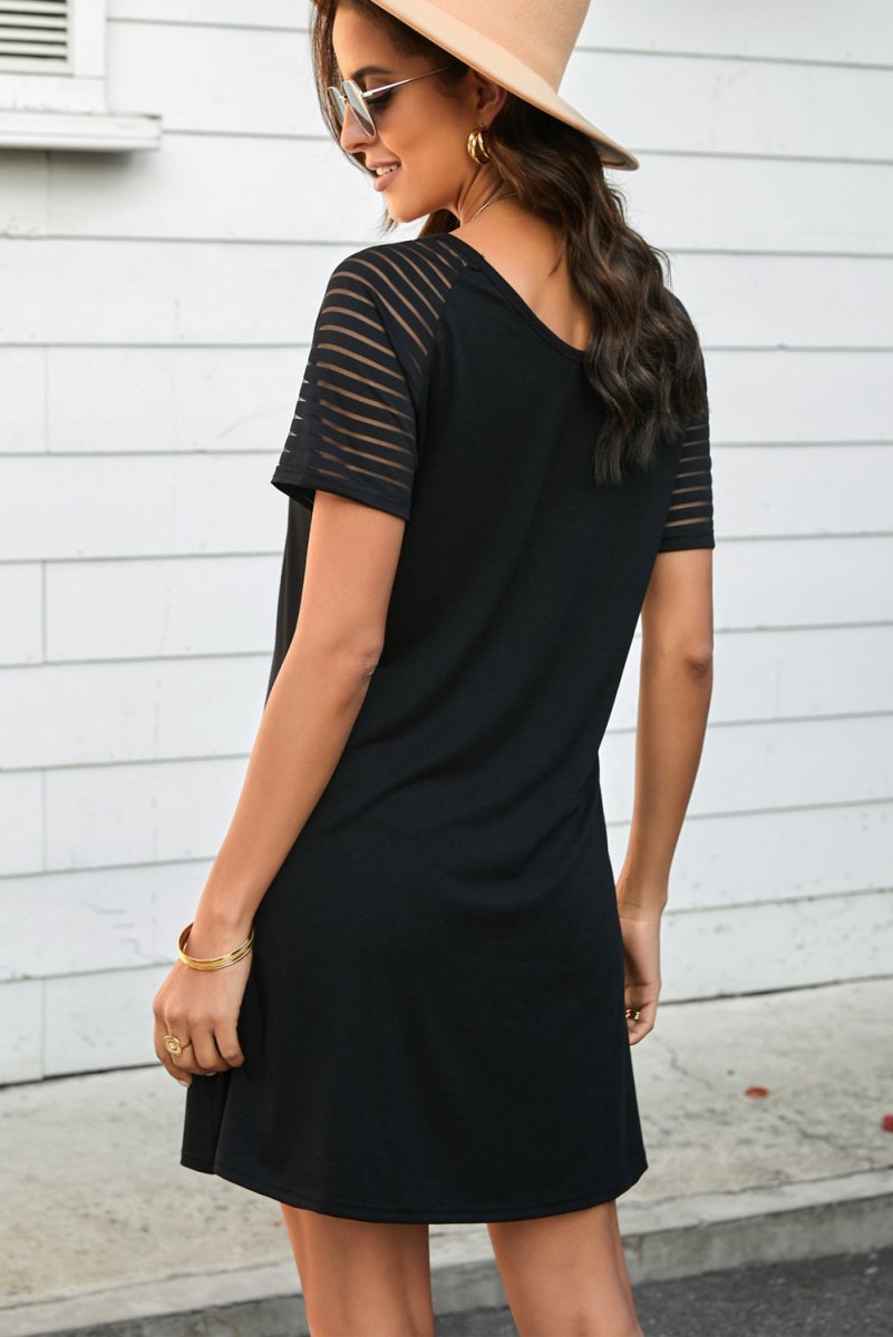 Sheer Striped Raglan Sleeve T-Shirt Dress - TapLike