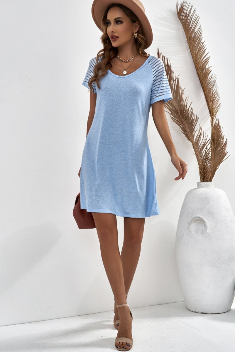 Sheer Striped Raglan Sleeve T-Shirt Dress - TapLike