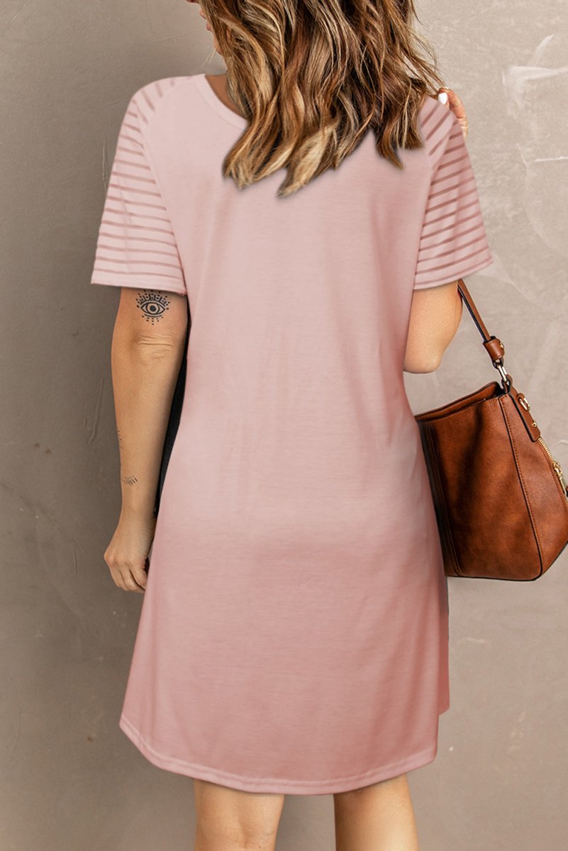 Sheer Striped Raglan Sleeve T-Shirt Dress - TapLike