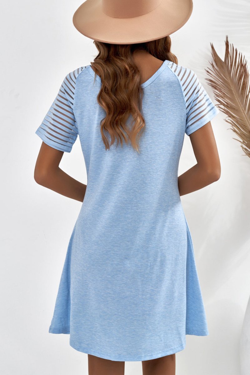 Sheer Striped Raglan Sleeve T-Shirt Dress - TapLike