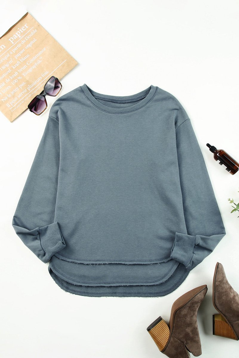 Side Slit Drop Shoulder Sweatshirt 10010000183 - TapLike