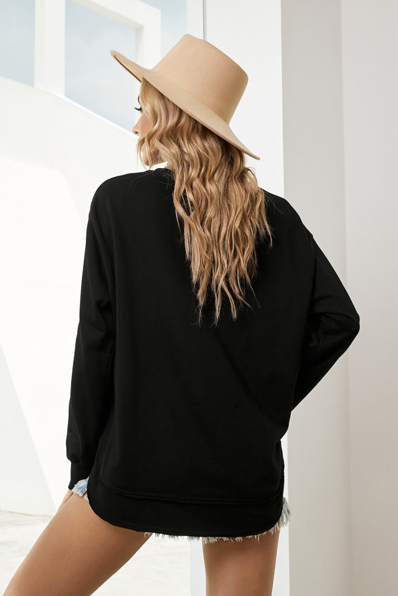 Side Slit Drop Shoulder Sweatshirt 10010000183 - TapLike