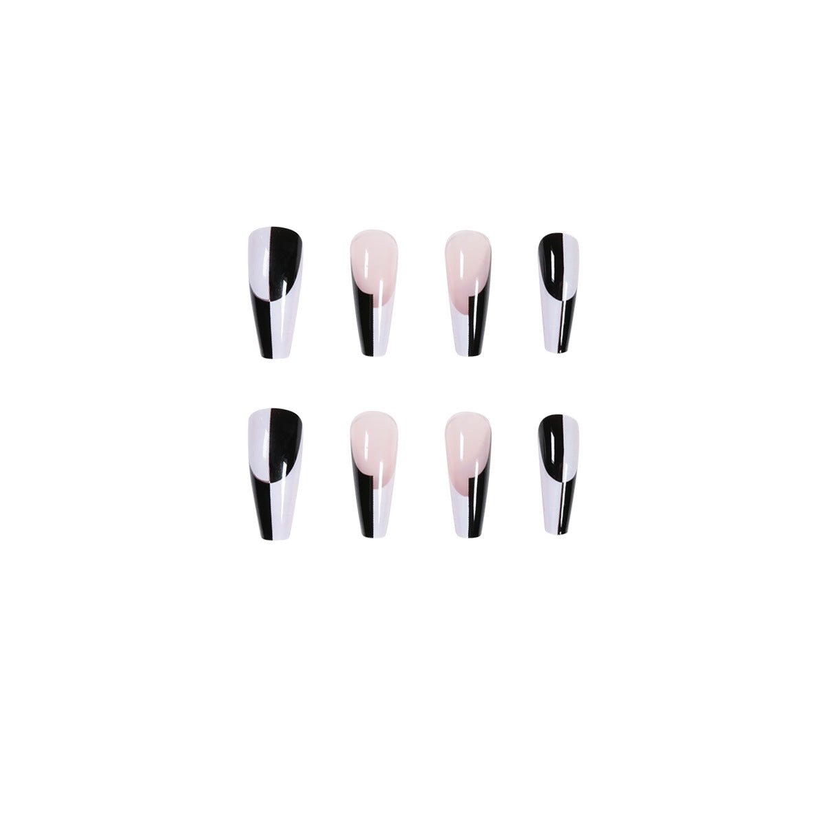 Simple Black And White Color Matching Long Nails Removable Nail Tip - TapLike