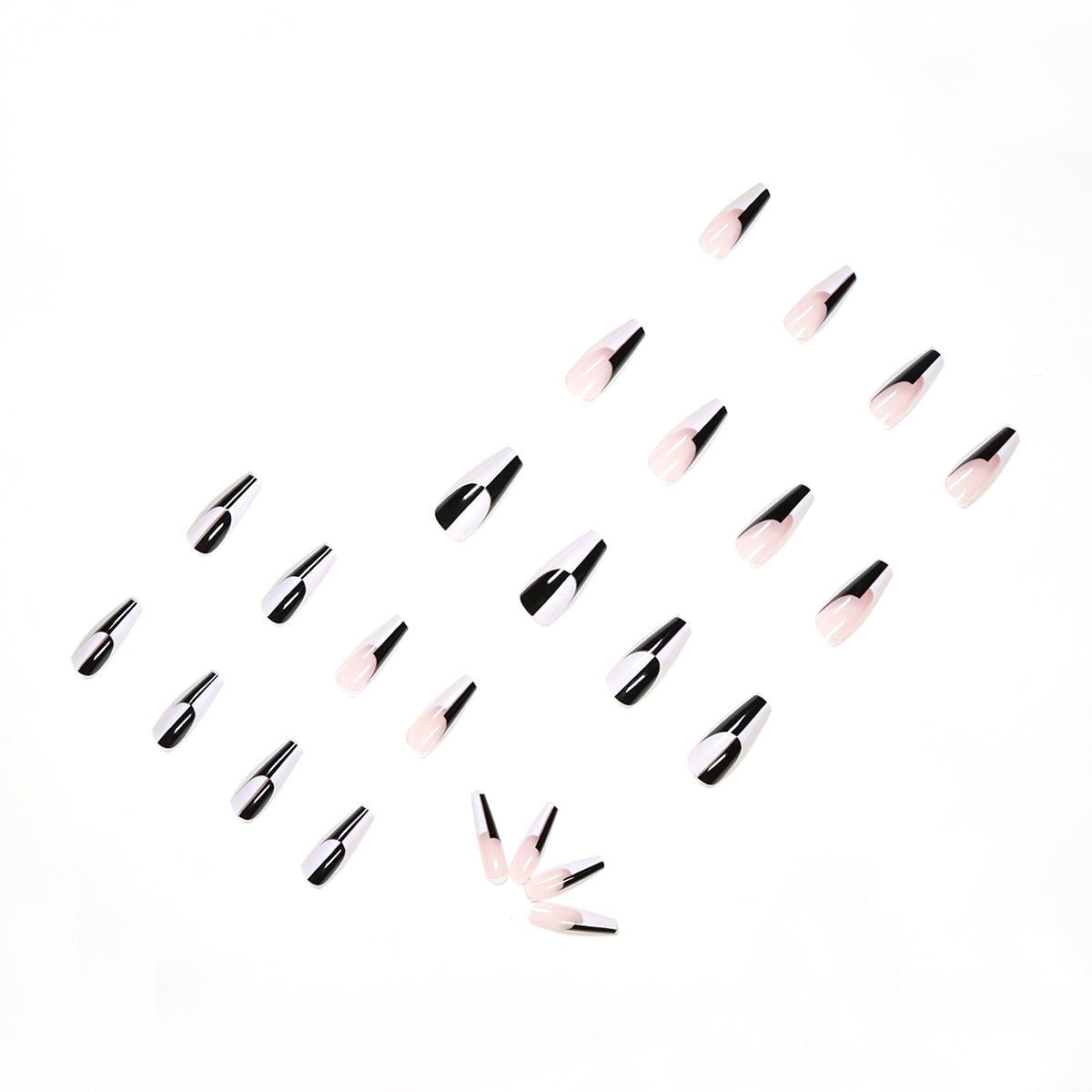 Simple Black And White Color Matching Long Nails Removable Nail Tip - TapLike
