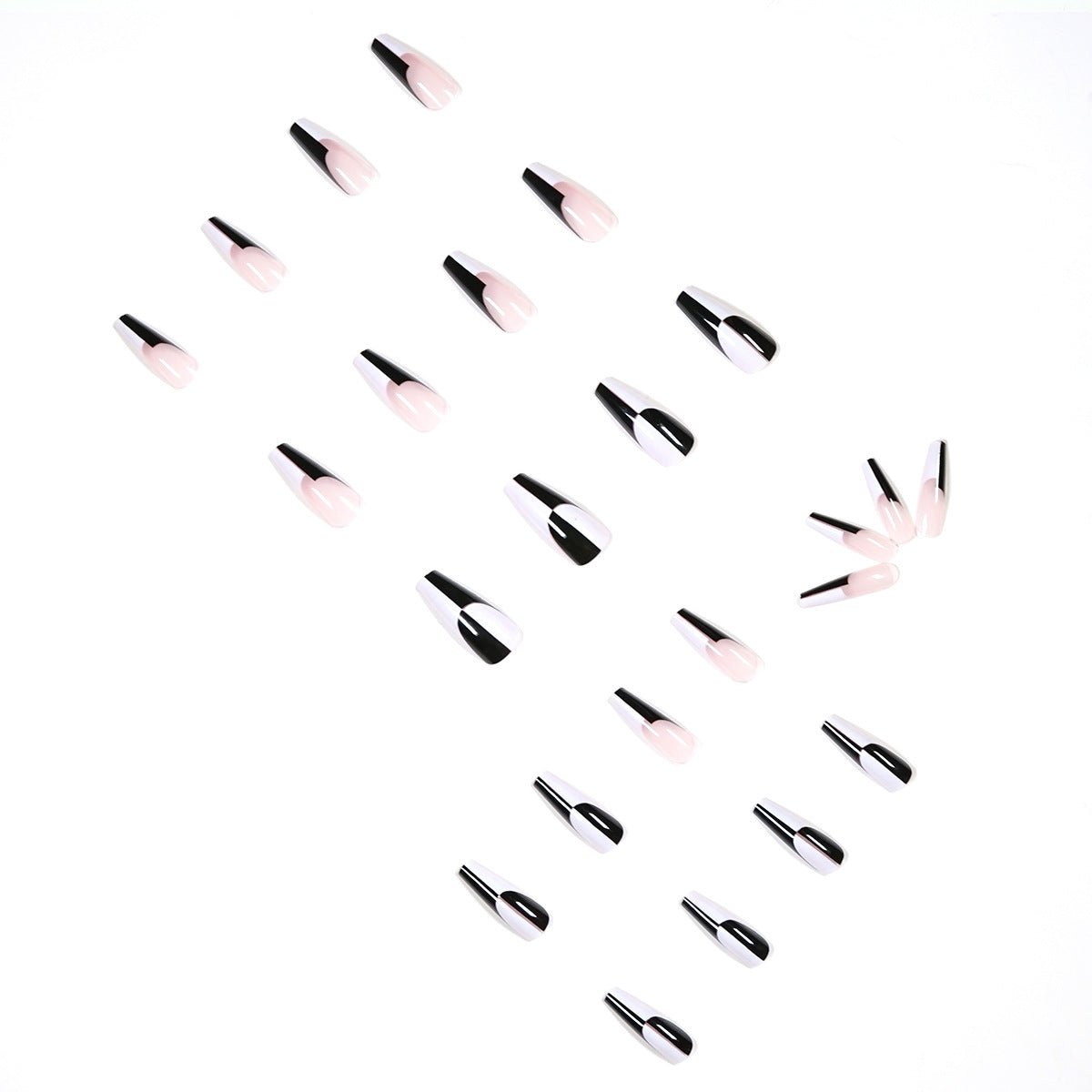 Simple Black And White Color Matching Long Nails Removable Nail Tip - TapLike
