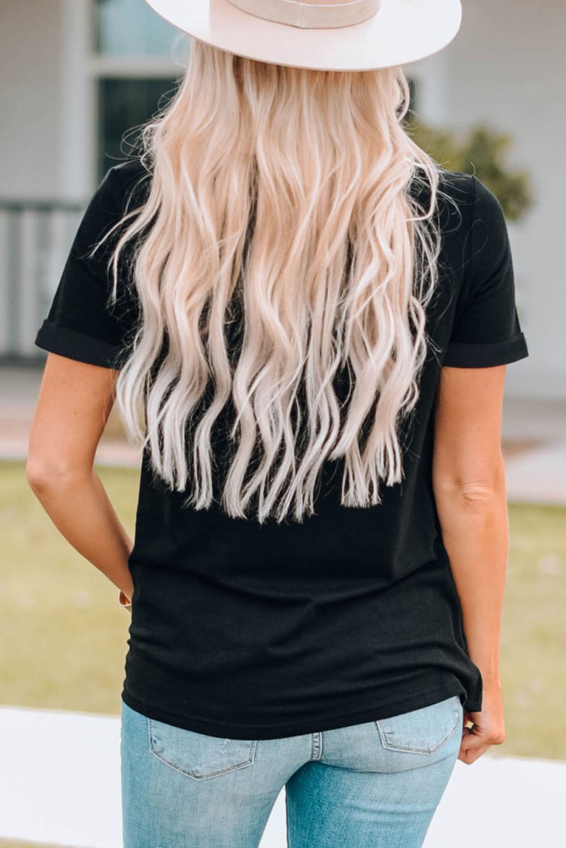 Slogan Graphic Cuffed Sleeve Tee - TapLike