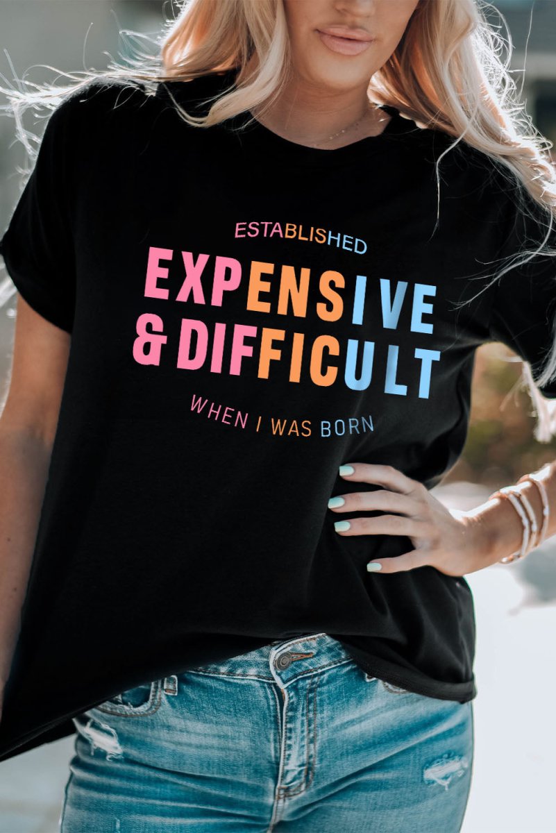 Slogan Graphic Cuffed Sleeve Tee - TapLike