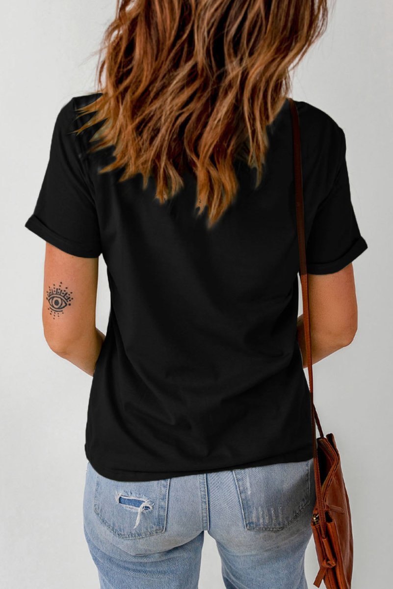 Slogan Graphic Cuffed Sleeve Tee - TapLike