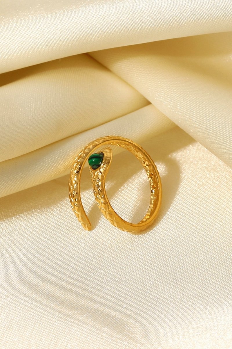 Snake Charmer Malachite Snake-Shaped Bypass Ring - TapLike