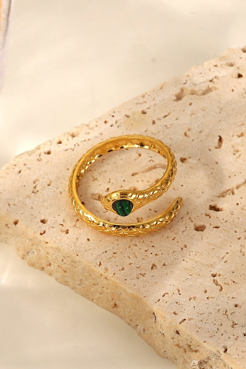 Snake Charmer Malachite Snake-Shaped Bypass Ring - TapLike