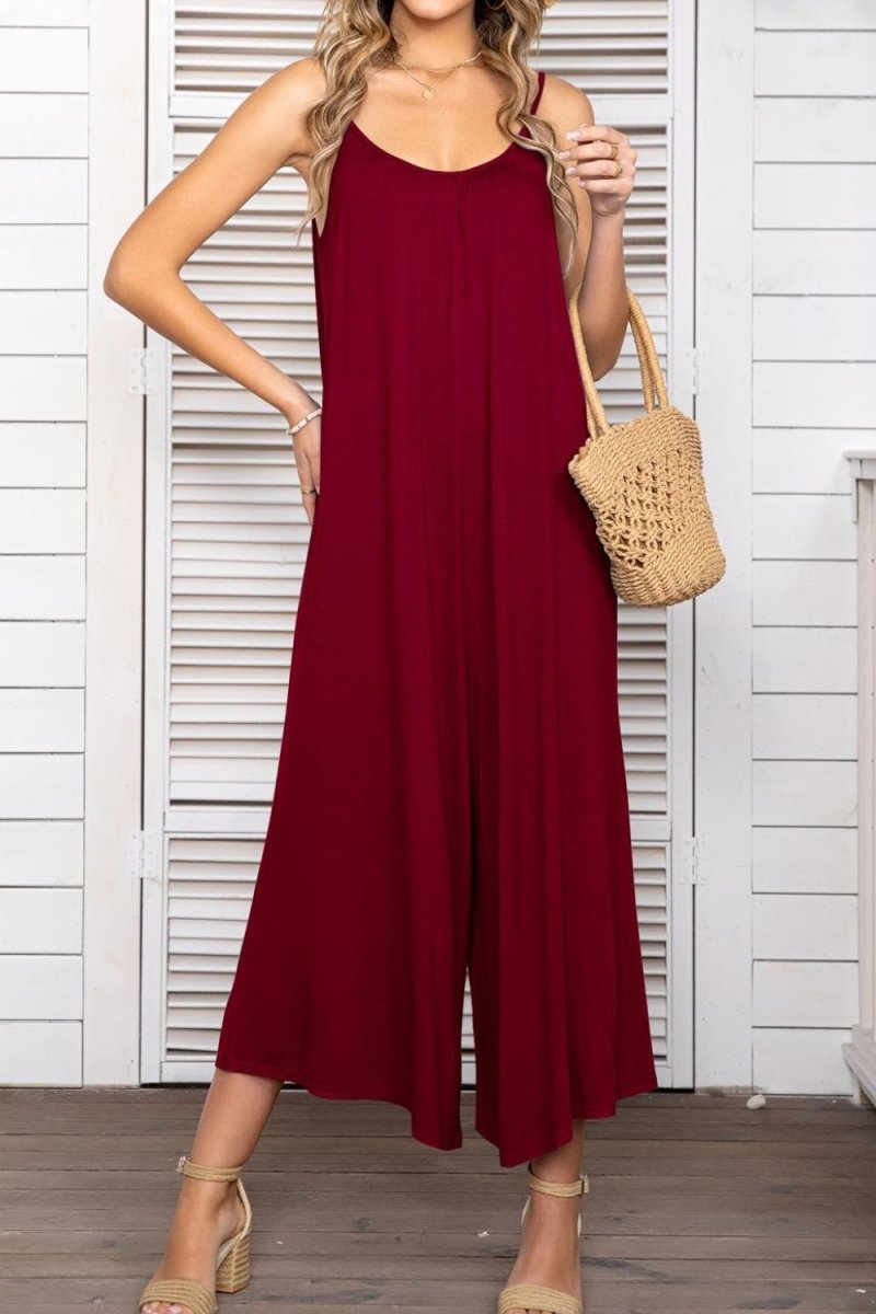 Spaghetti Strap Scoop Neck Jumpsuit - Taplike
