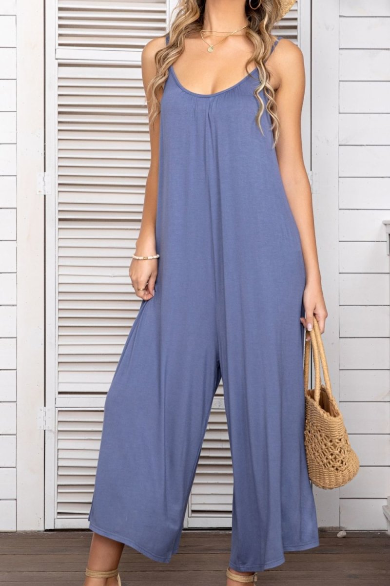 Spaghetti Strap Scoop Neck Jumpsuit - Taplike