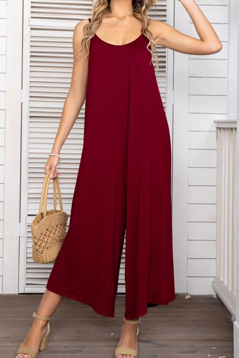 Spaghetti Strap Scoop Neck Jumpsuit - Taplike