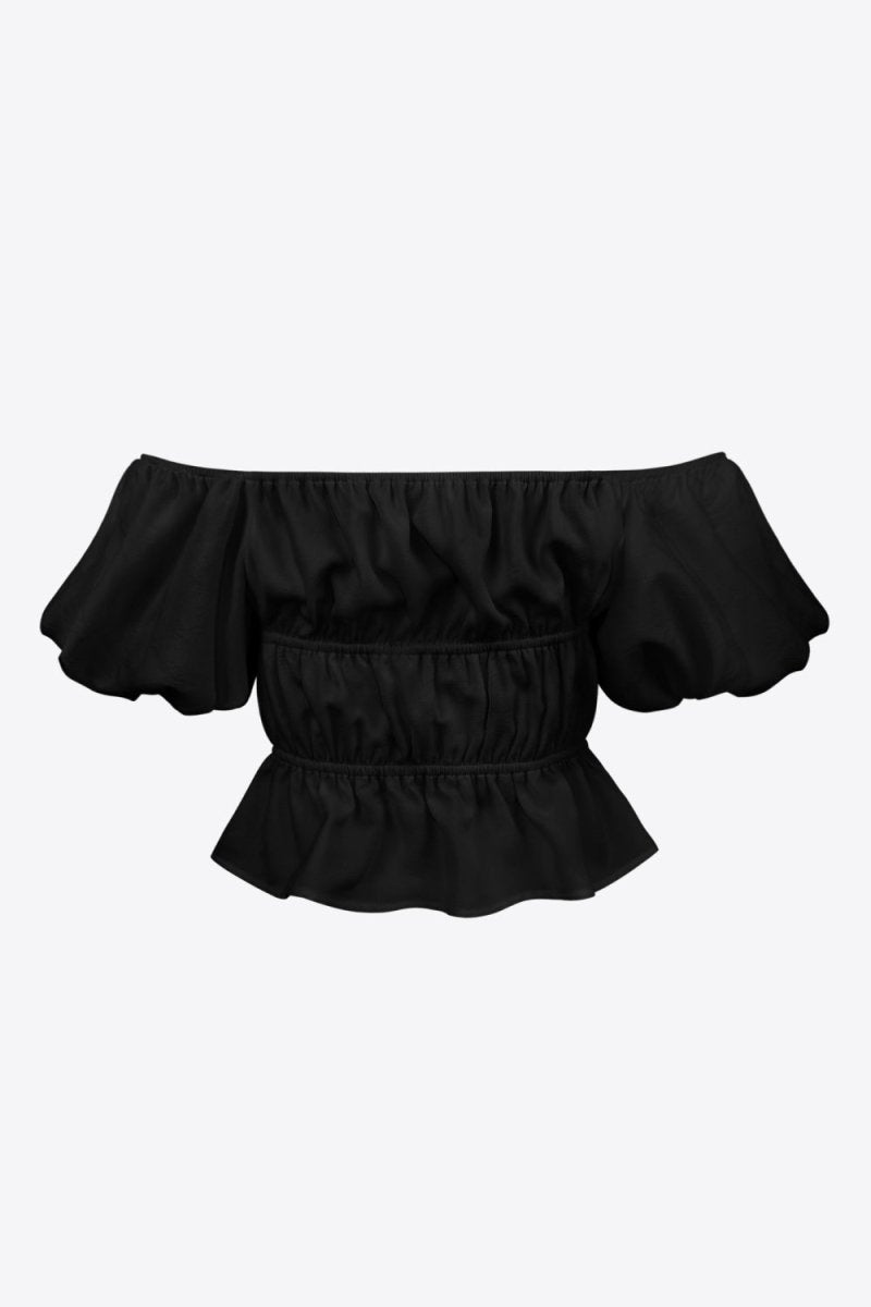 Square Neck Balloon Sleeve Cropped Blouse - Taplike