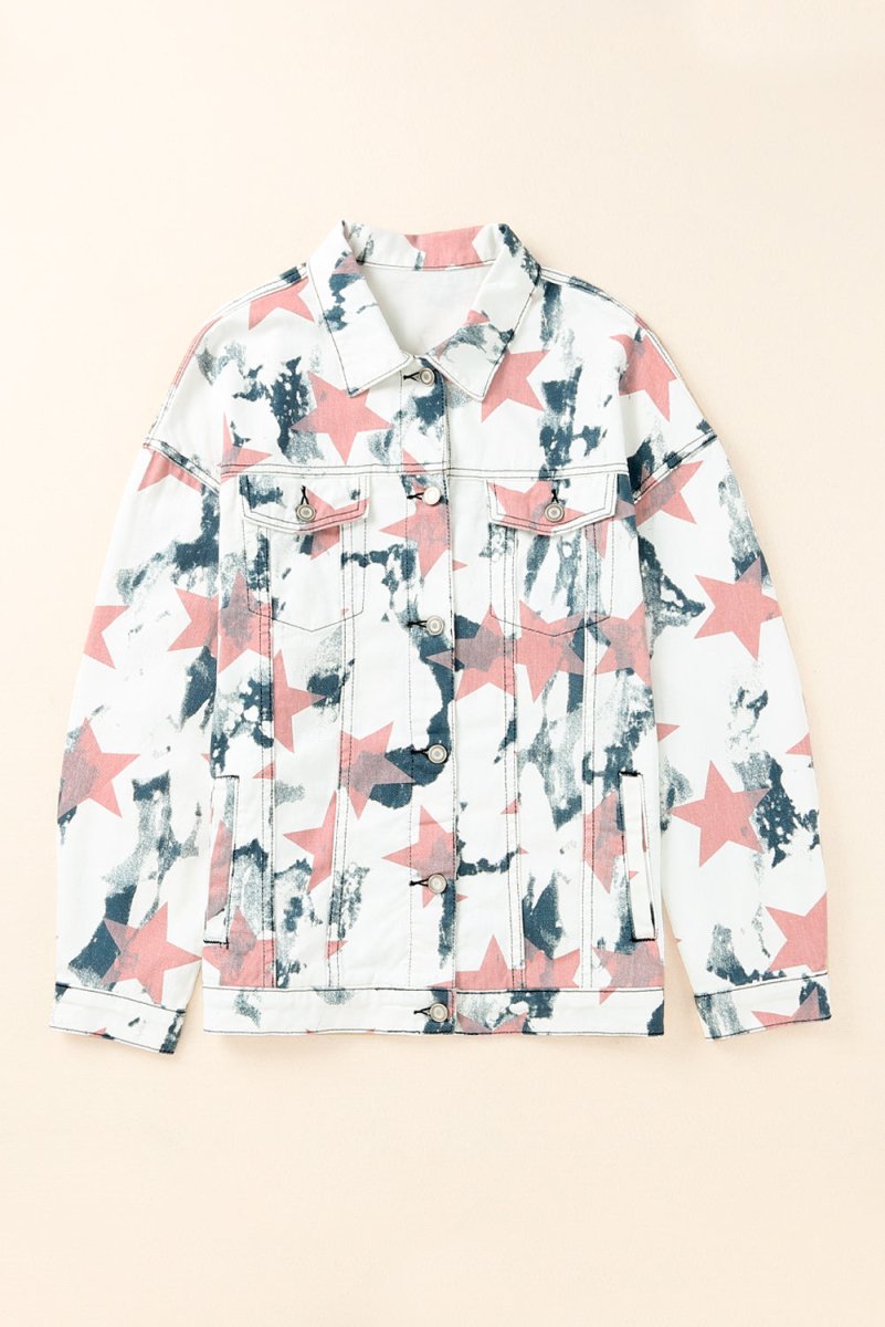Star Tie-Dye Button Down Denim Jacket - TapLike