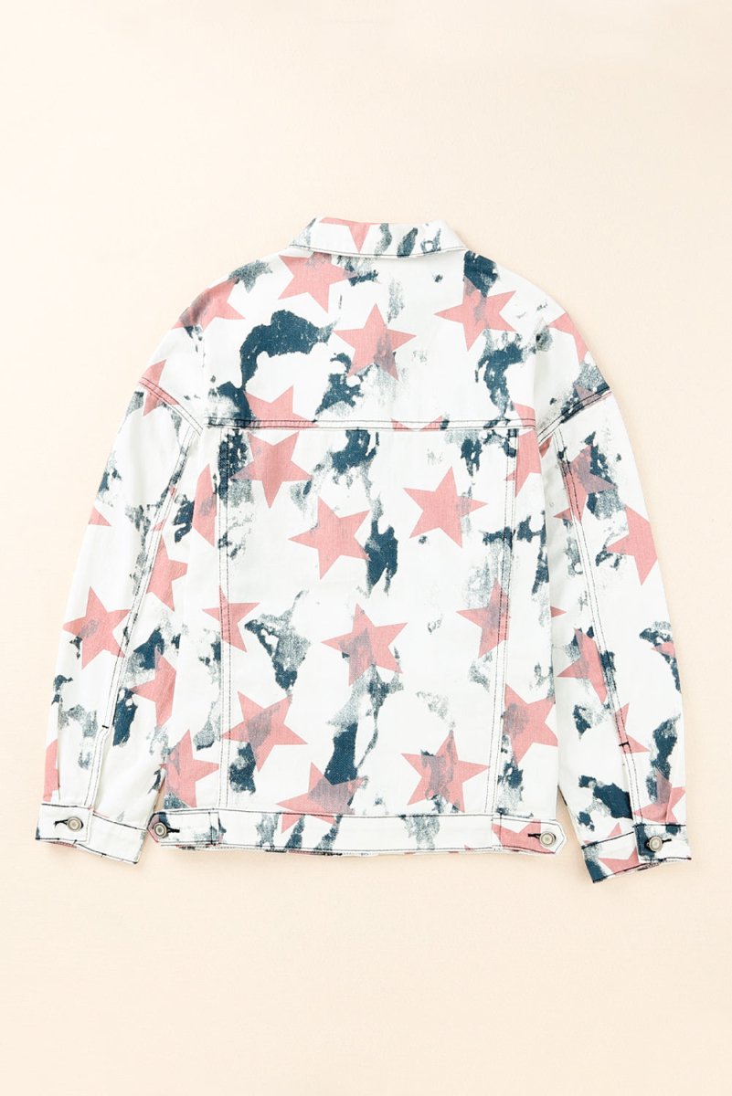 Star Tie-Dye Button Down Denim Jacket - TapLike