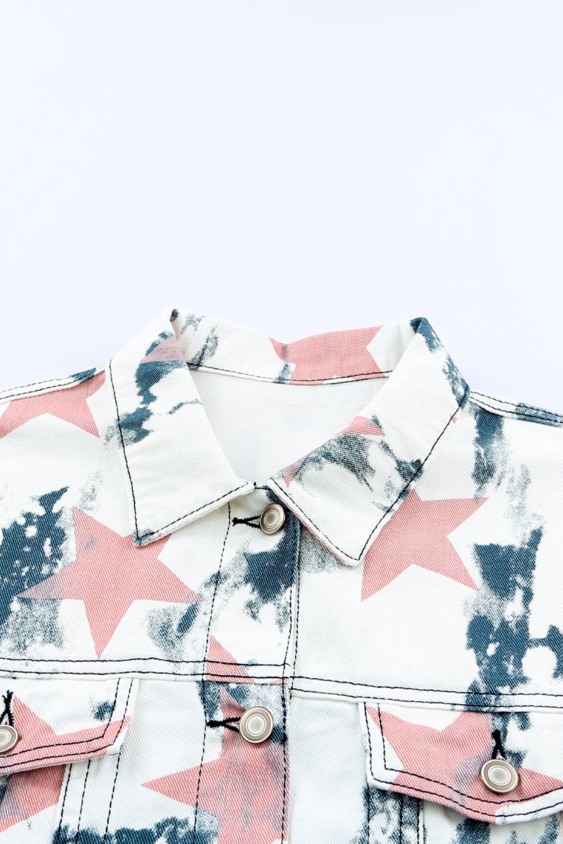 Star Tie-Dye Button Down Denim Jacket - TapLike
