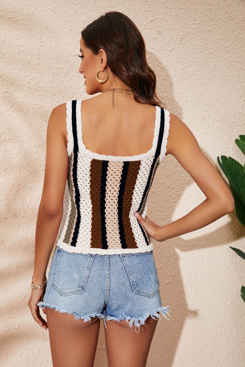 Striped Scalloped Trim Knit Tank 10010004557 - TapLike
