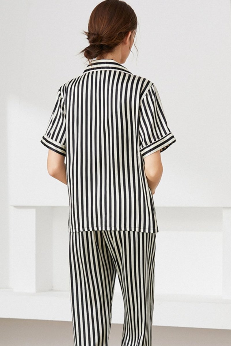 Striped Short Sleeve Shirt, Pants, and Cami Pajama Set - TapLike
