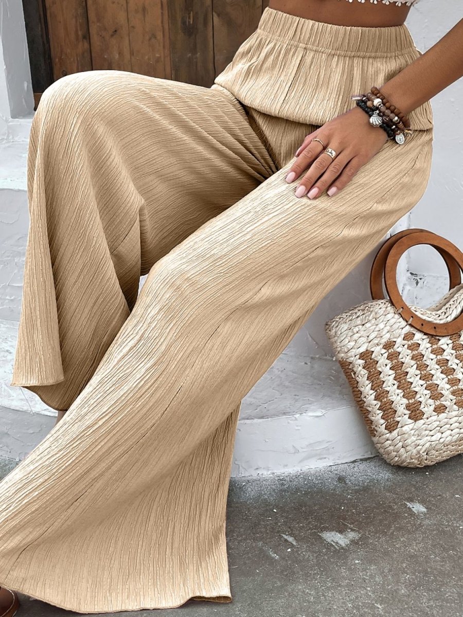 Textured High-Waist Wide Leg Pants - Taplike