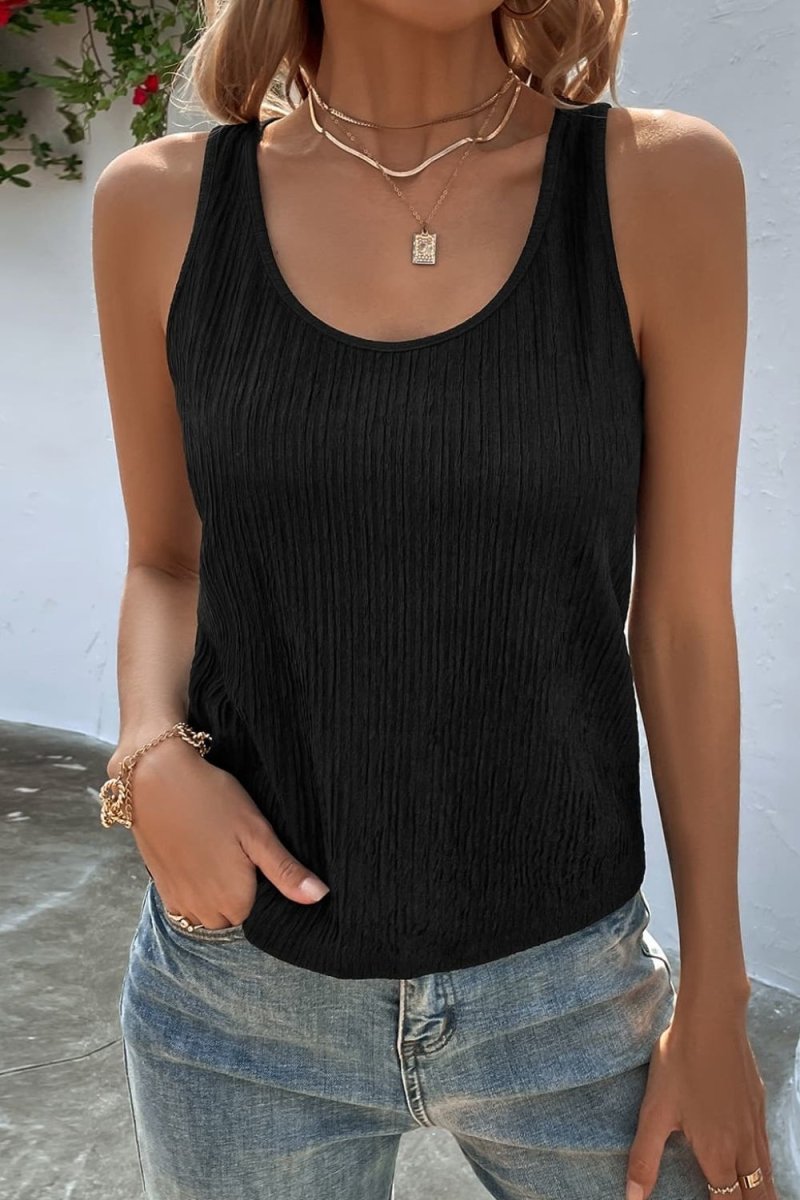 Textured Scoop Neck Tank - TapLike
