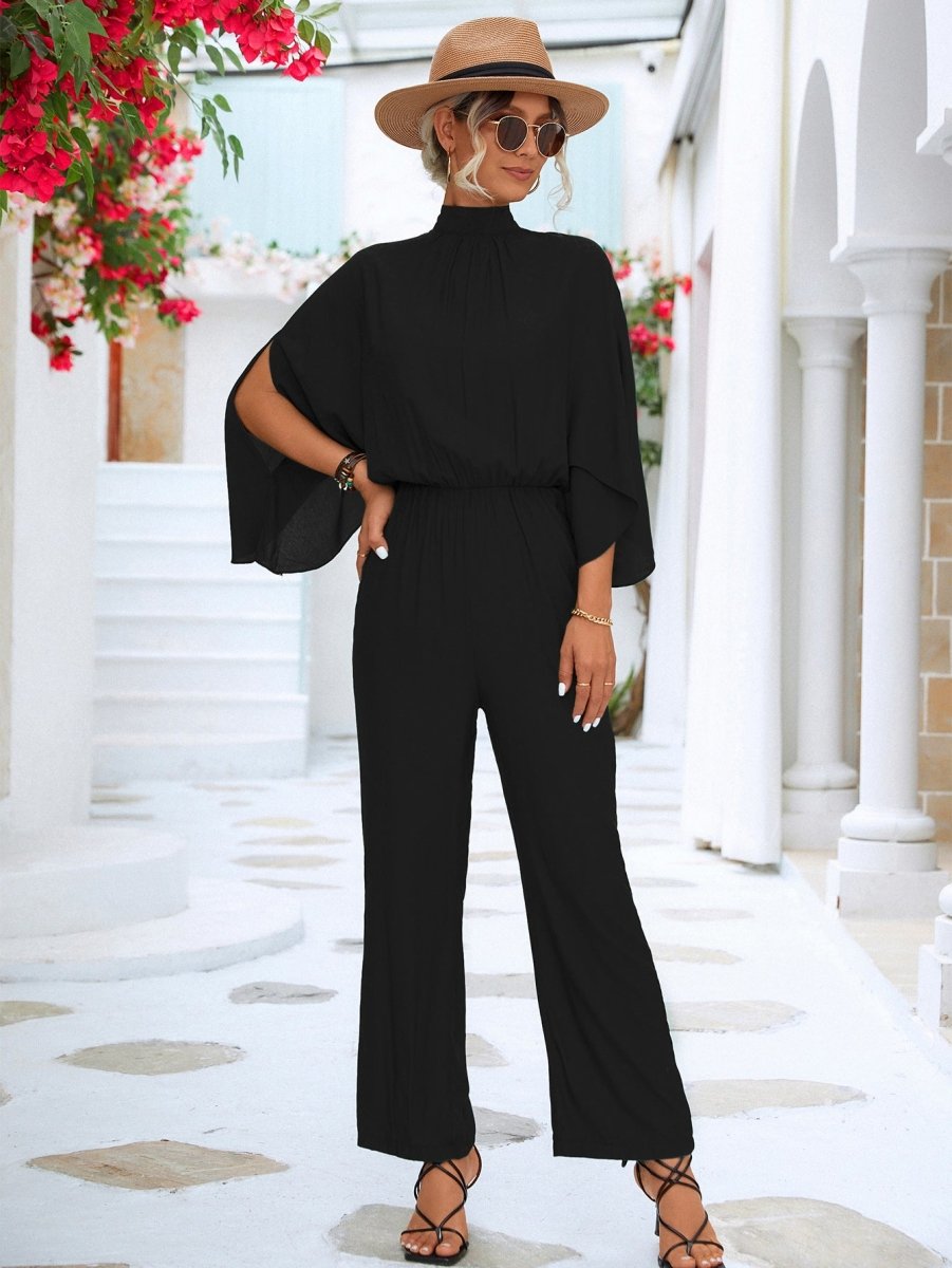 Tie Back Mock Neck Split Sleeve Jumpsuit 10010098358 - TapLike