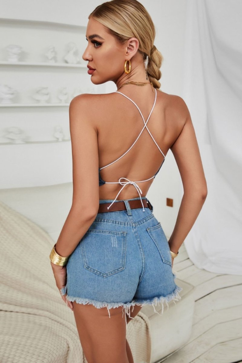 Tie-Dye Halter Neck Point Hem Top - TapLike