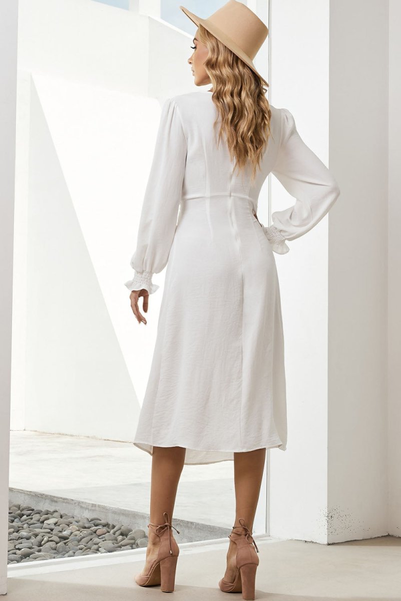 Twist Front V-Neck Flounce Sleeve Dress - TapLike