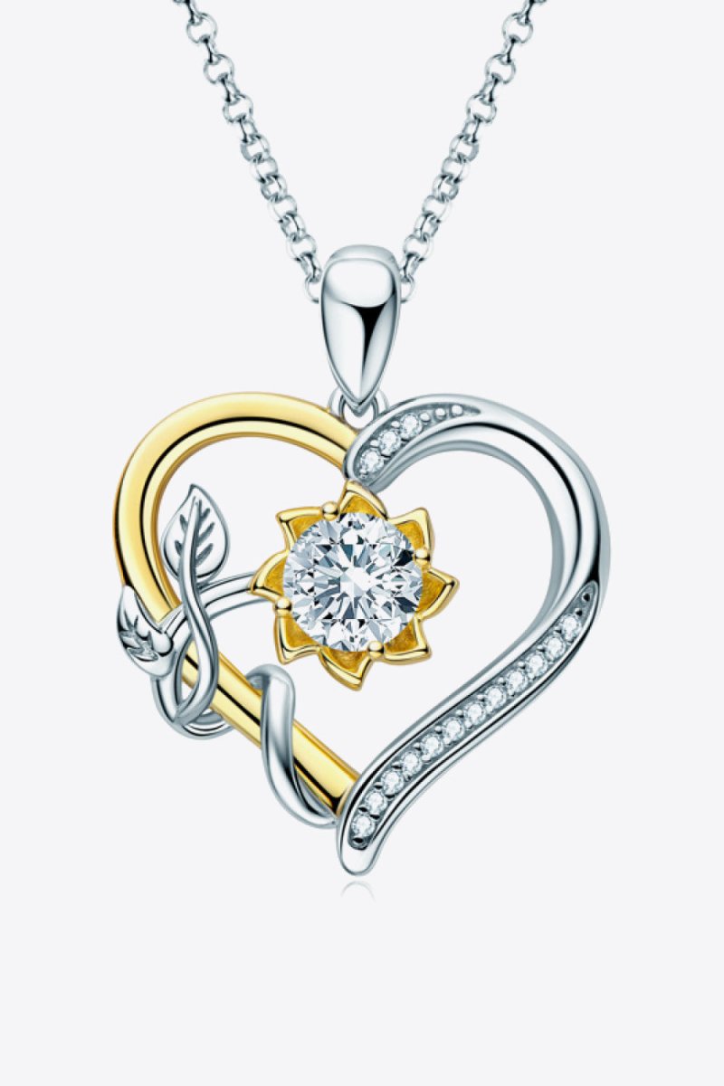 Two-Tone 1 Carat Moissanite Heart Pendant Necklace - TapLike