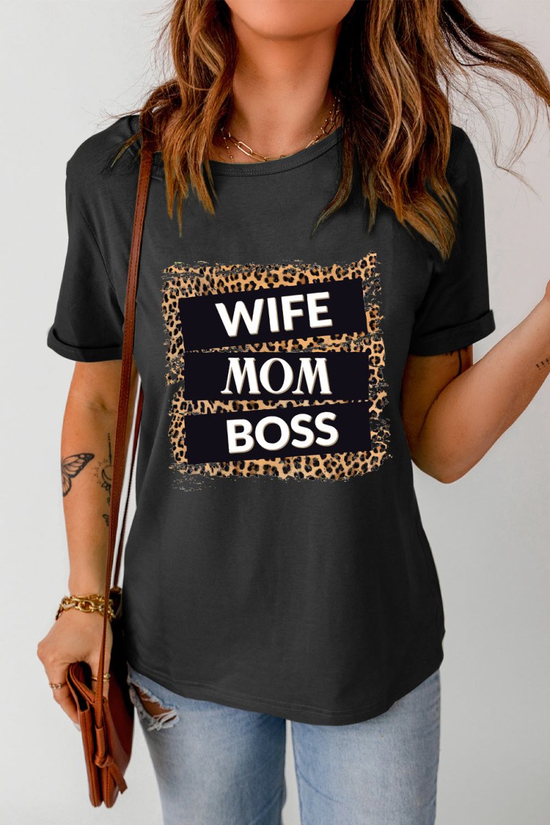 WIFE MOM BOSS Leopard Graphic Tee - TapLike