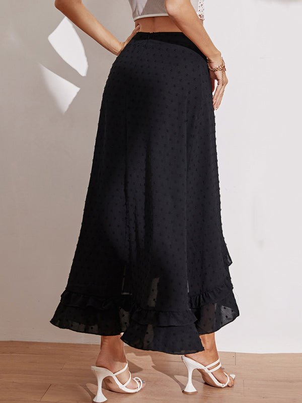Women's Black irregular ruffle maxi skirt - Taplike