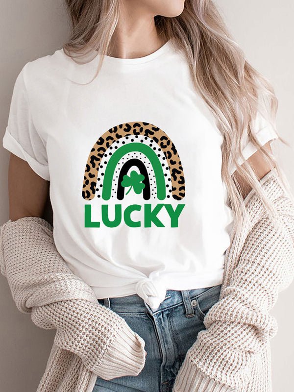 Women's Four-leaf Clover Tee Rainbow Lucky T-shirt - Taplike