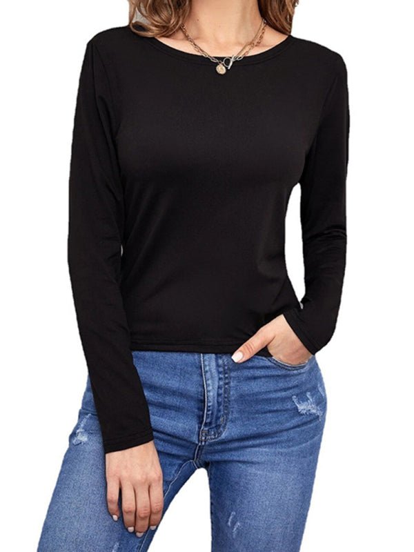 Women's hollowed back tie tie long -sleeved T -shirt FSZW06577 - TapLike