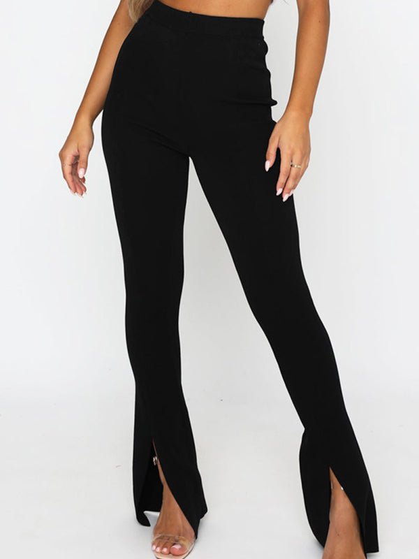 Women's Solid Color Slit Hem Flare Trousers - Taplike