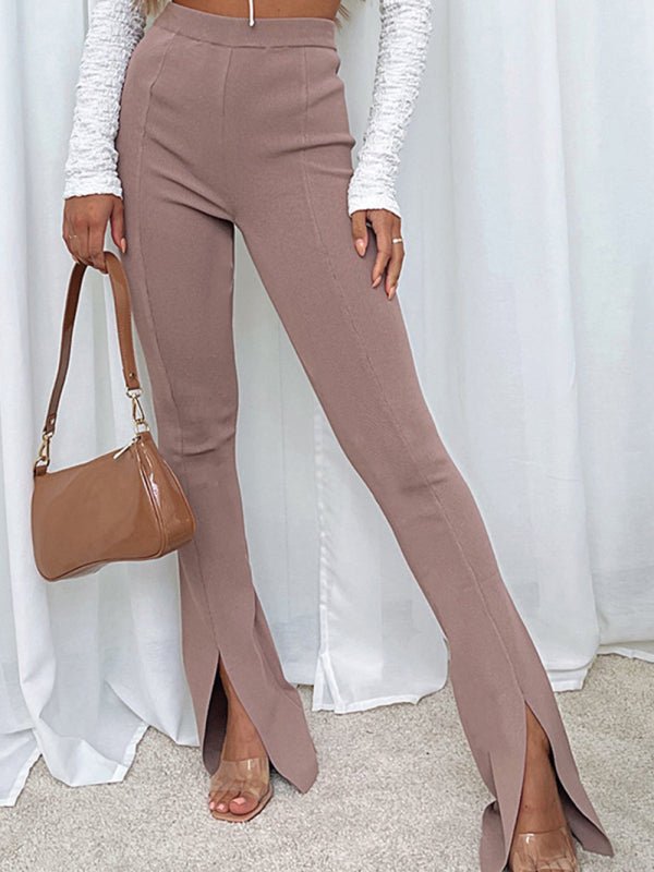 Women's Solid Color Slit Hem Flare Trousers - Taplike