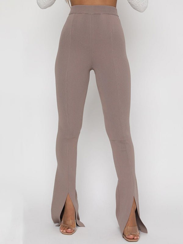 Women's Solid Color Slit Hem Flare Trousers - Taplike