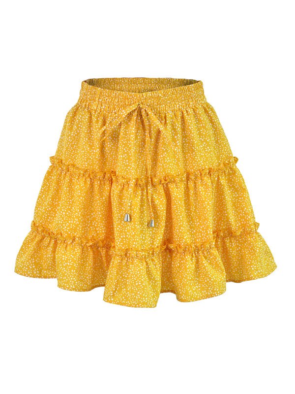 Women's Solid Color Tiered Ruffle Waist Tie Mini Skirt FSZW12056 - TapLike