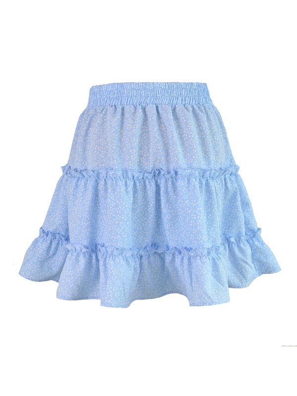 Women's Solid Color Tiered Ruffle Waist Tie Mini Skirt FSZW12056 - TapLike
