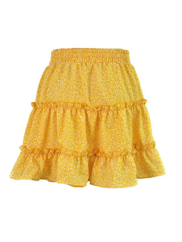 Women's Solid Color Tiered Ruffle Waist Tie Mini Skirt FSZW12056 - TapLike