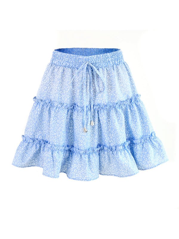 Women's Solid Color Tiered Ruffle Waist Tie Mini Skirt FSZW12056 - TapLike