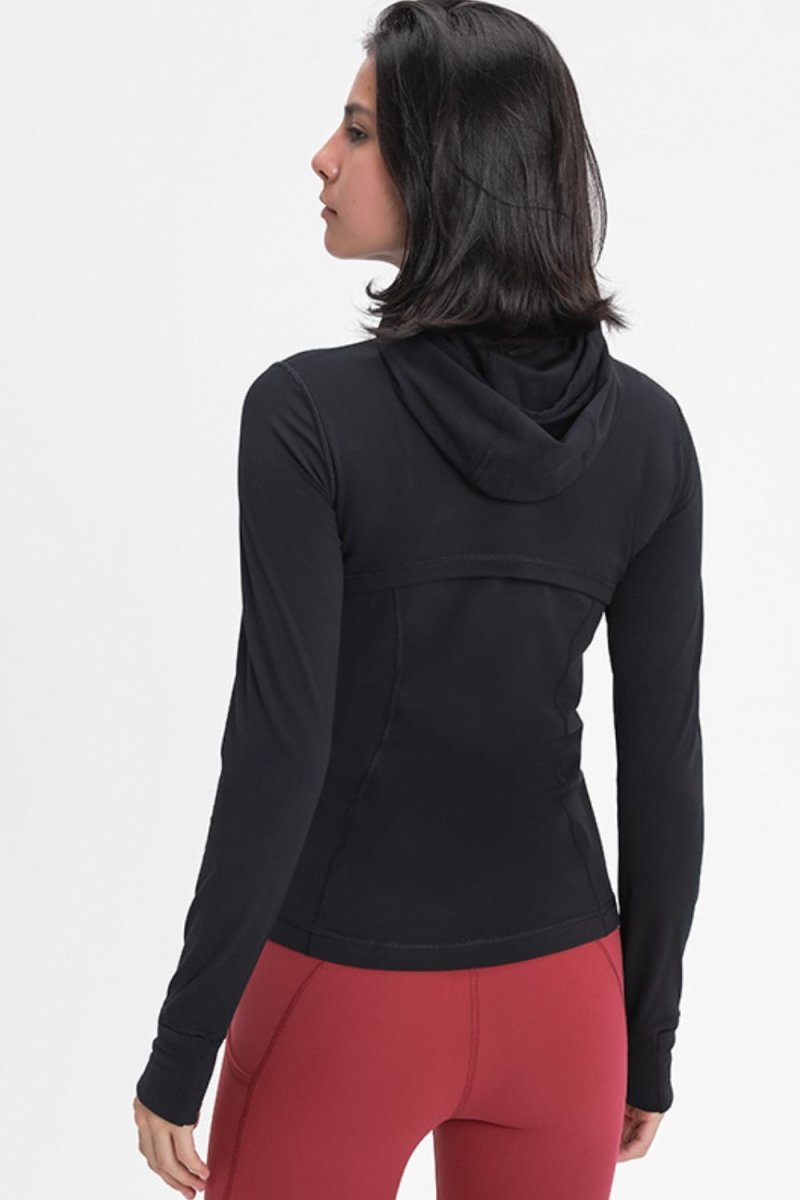 Zip Up Drawstring Detail Hooded Sports Jacket - TapLike