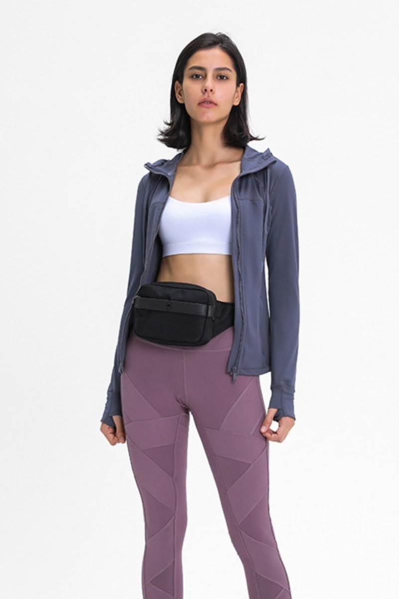 Zip Up Drawstring Detail Hooded Sports Jacket - TapLike